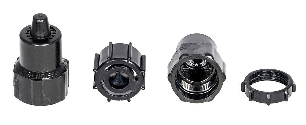 Adjustable beer pump sparkler set showing nozzle, threaded housing and locking ring used to regulate beer flow from hand pull spouts.
