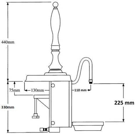 side dimensions of the Harry Mason Pint 365 Beer Pump