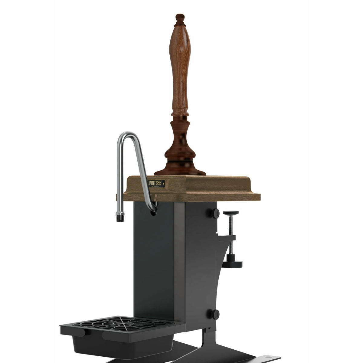 Harry Mason Pint 365 Beer Pump with Antique Copper finish, plastic oak plinth and handle. Showing traditional pump action, clamp fixing and integrated drip tray.