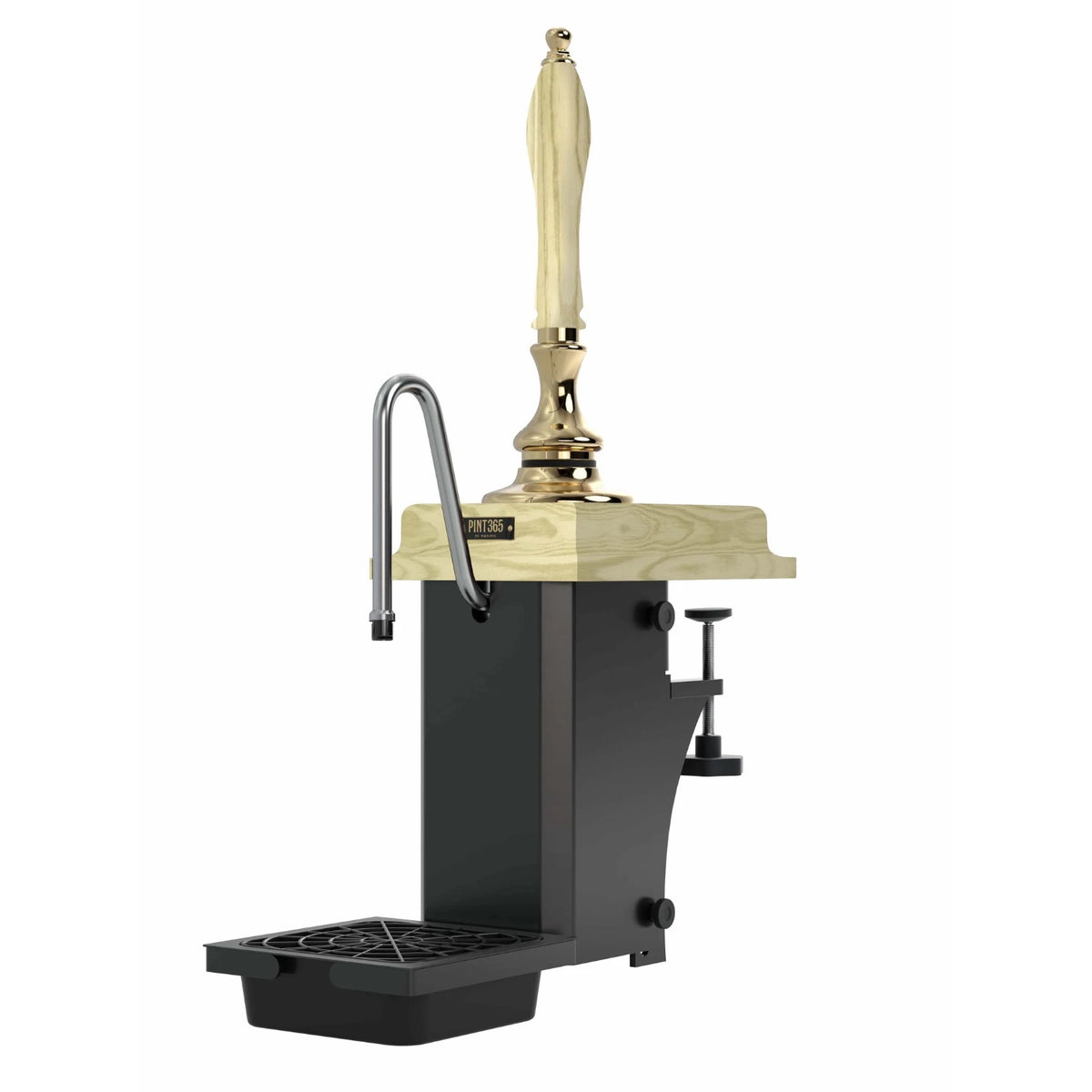 Cutout view of the Harry Mason Pint 365 Beer Pump featuring a brass finish, self colour plinth and handle, combining traditional style with modern fittings.